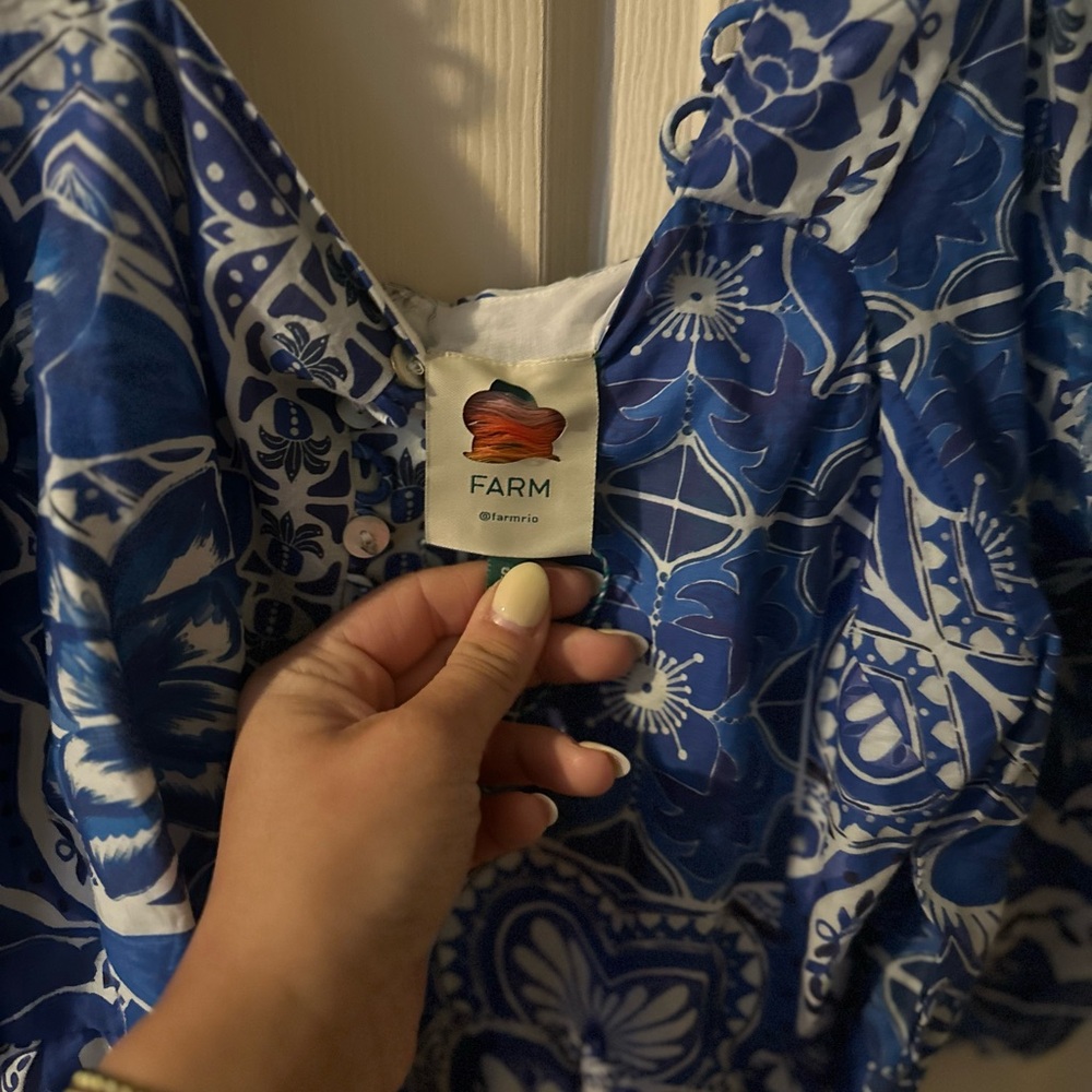 FARM Rio Blue and White Floral Blouse